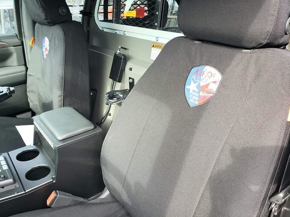 The Katy Police Department patch can be seen in the seats of the new patrol cars.